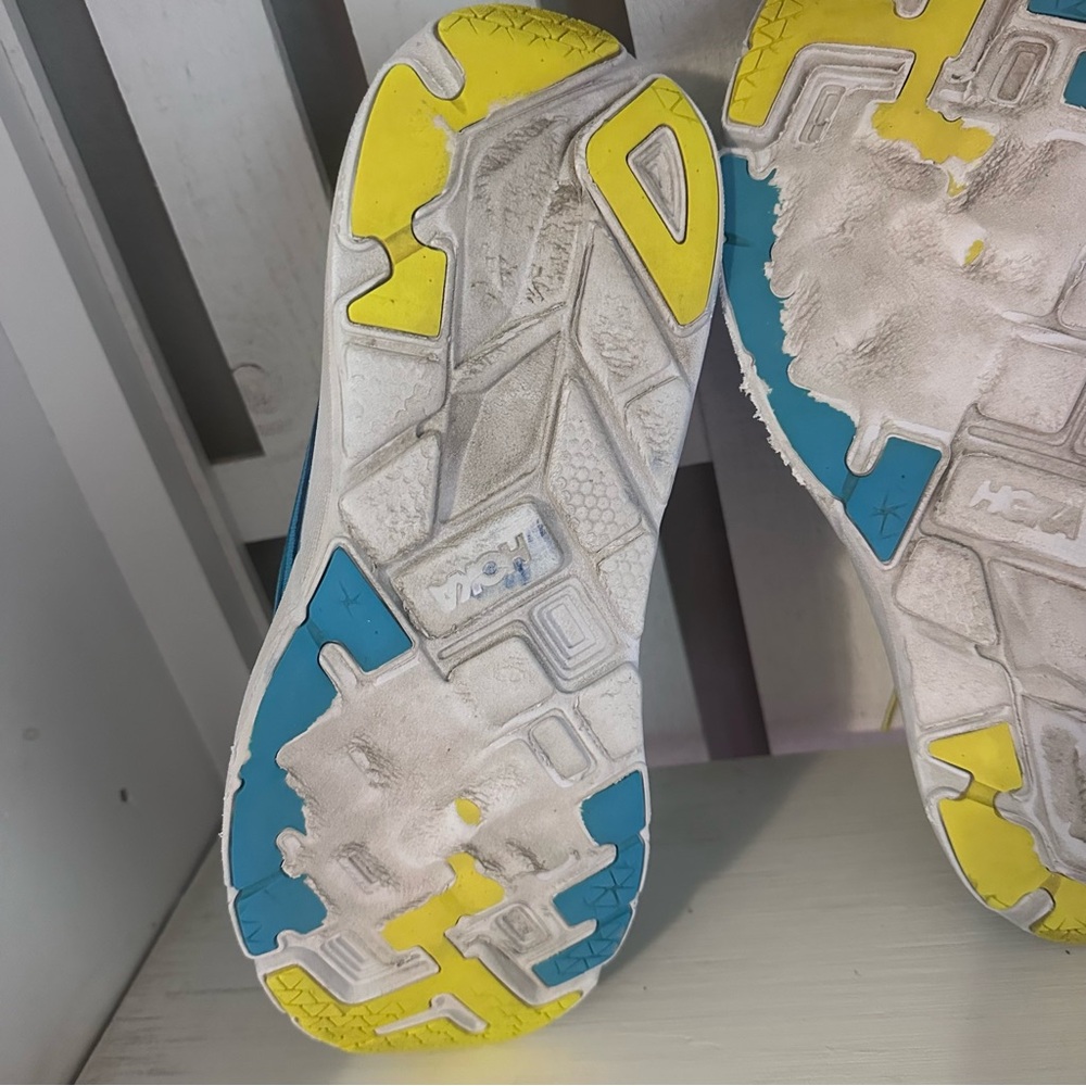 HOKA One One Running Shoes Blue Yellow Mens 12.5 Athletic Sneakers - Picture 10 of 14